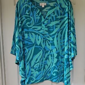 Belle by Kim Gravel Teal and Aqua Poncho Blouse